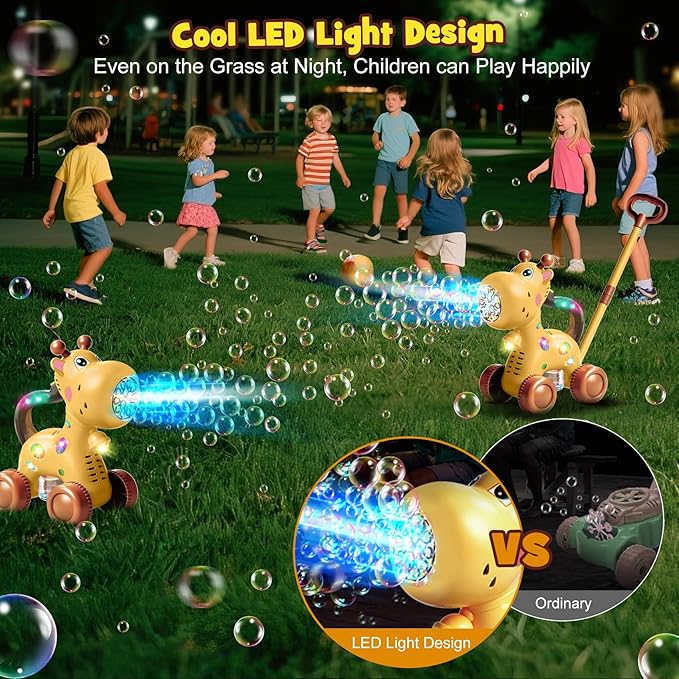Nicmore Automatic Bubble Machine for Toddler 1-3: Giraffe Bubble Lawn Mover Outdoor Toy for 1 2 3 4 5 Year Old Boy Girl - Push or Handheld Bubble Maker Blower for Age 1-3 Kids Birthday Gifts
