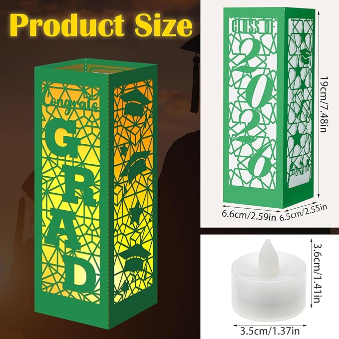Rossesay 6 Pcs Graduation Table Centerpieces Boxes Class of 2026 Graduation Lanterns for Centerpieces with LED Candles Congrats Grad School College Photo Props for Party Table Decoration (Green)