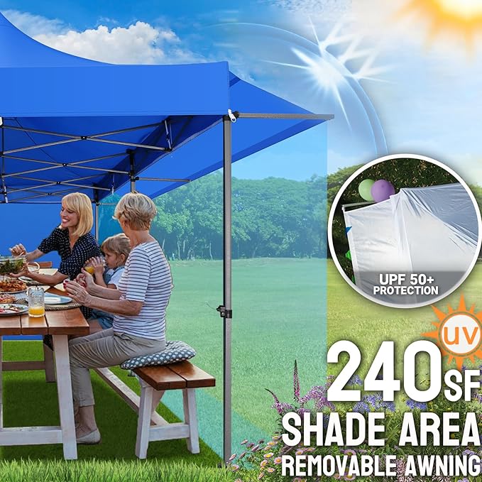 COBIZI 10x20 Pop Up Canopy Tent Heavy Duty with Sidewalls, Outdoor Commercial Canopy with Awning, Waterproof&45 SF Extended Awning, Vendor Tent for Market, Party Events, Blue
