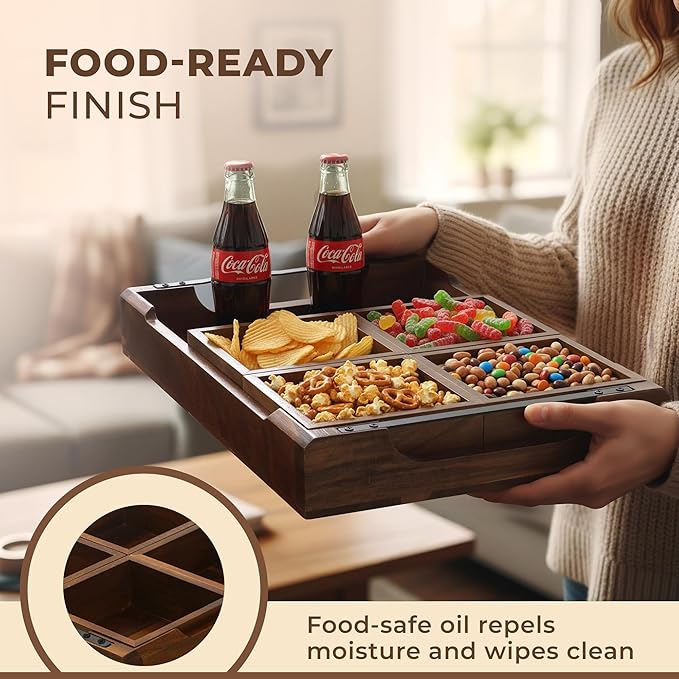 Modular Serving Tray - Acacia | Serving Platter Snack Tray for Party Hosting - Trays for Serving Food, Charcuterie, Fruit Platter Tray for Parties, Appetizer Dishes & Dessert Trays