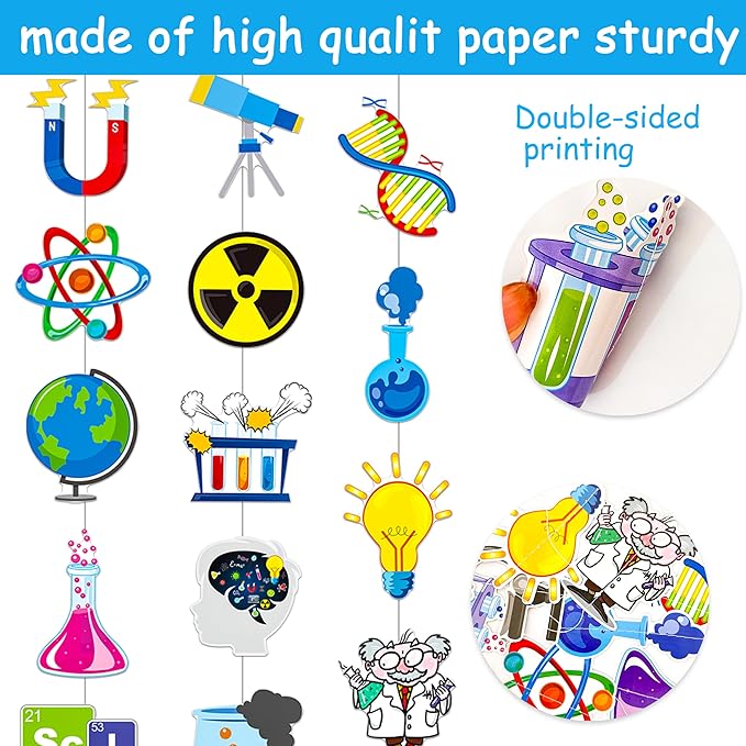 8pcs Science Party Hanging Garlands Science Birthday Party Decorations Chemistry Laboratory Theme Room Wall Decor for Chemistry Theme Birthday Baby Shower Supplies