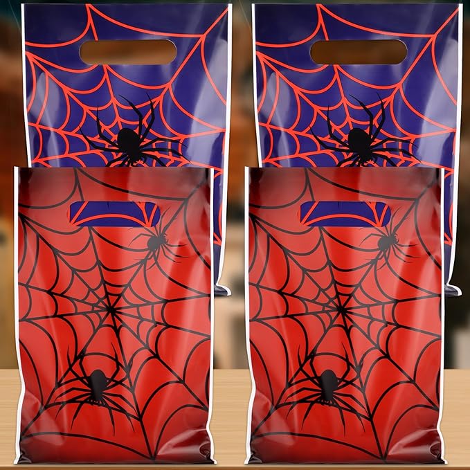 Hxezoc 50 Pieces Spider Web Gift Bags Plastic Spider Web Bags Practical Party Bags Party Favors for Spider Theme Birthday Party Decoration Supplies