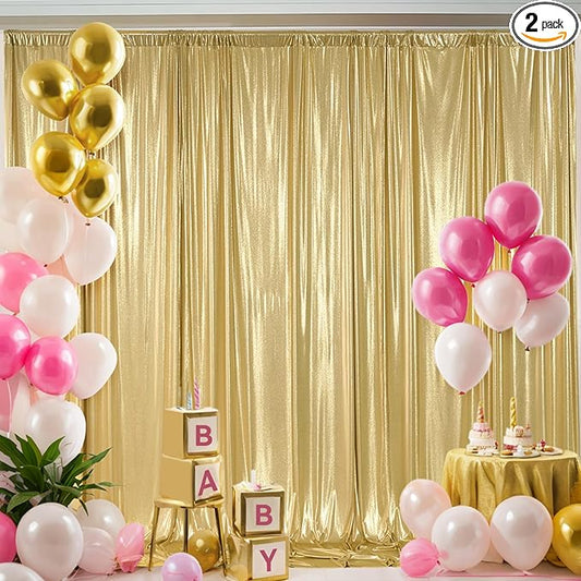 10x10 ft Wrinkle Free Gold Sequin Backdrop Curtain for Parties,Thick Not Fall-Off Glitter Wedding Backdrop Drapes,2 Panels 5x10ft Shimmer Photo Back Drop Cloth for Graduation Photography Background