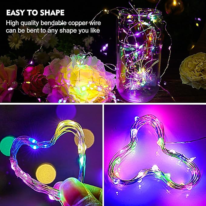 pozzolanas 50 Pack Multi-Colored Fairy Lights Battery Operated 3 Modes 7FT 20 LED Waterproof String Lights Twinkle Silver Wire for Mason Jars Wedding Christmas Halloween Decor (50, Multi-Colored)