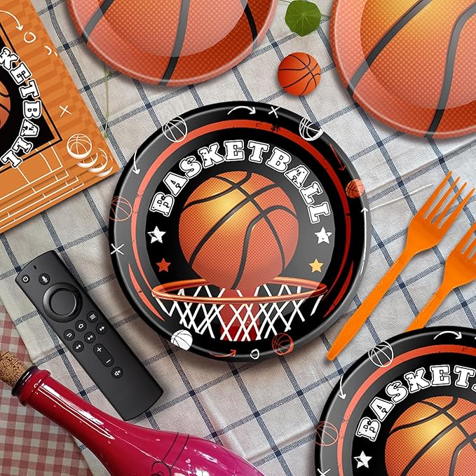 96 Pcs Basketball Birthday Party Decorations Basketball Plates and Napkins Disposable Dinnerware Tableware for Teenagers Kids Boys Birthday Party Decorations Serve 24