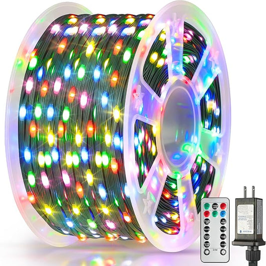 Larkvue 394FT 1200 LEDs Christmas Lights with Remote, Waterproof Dimmable 8 Modes Twinkle Fairy Rope String Lights with Timer for Xmas Tree-Multicolor