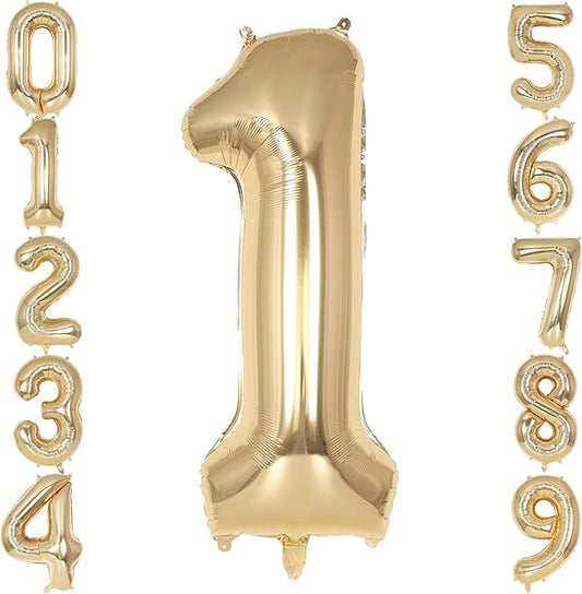 Champagne Gold Large Number 1 Balloon, 40 Inch Light Gold Foil Helium Number Balloons, Giant Mylar Number 1 Balloons for 1st Years Old Birthday Party Anniversary Decorations