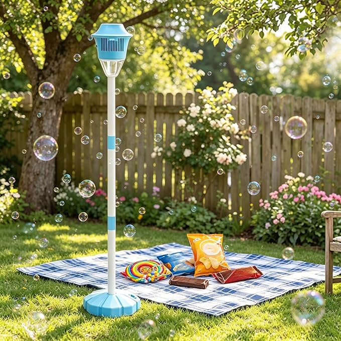 Street Lamp Bubble Tower with Lights, Rechargeable Standing Bubble Maker, Adjustable Height Street Light for Outdoor Garden, Patio, Wedding, Party and Event Decor (Blue 1PACK)