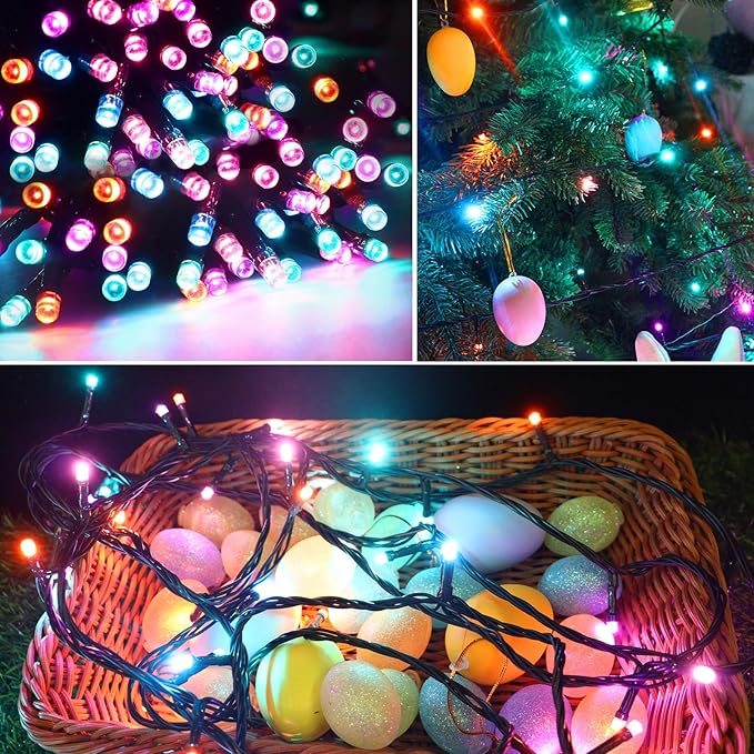 Pooqla Easter String Lights Battery Powered, 2 Pack Total 66.6 FT 200 LED Colorful Pastel String Lights for Indoor Outdoor Easter Decorations, Twinkle Fairy Light for Home Party Room Party Decor