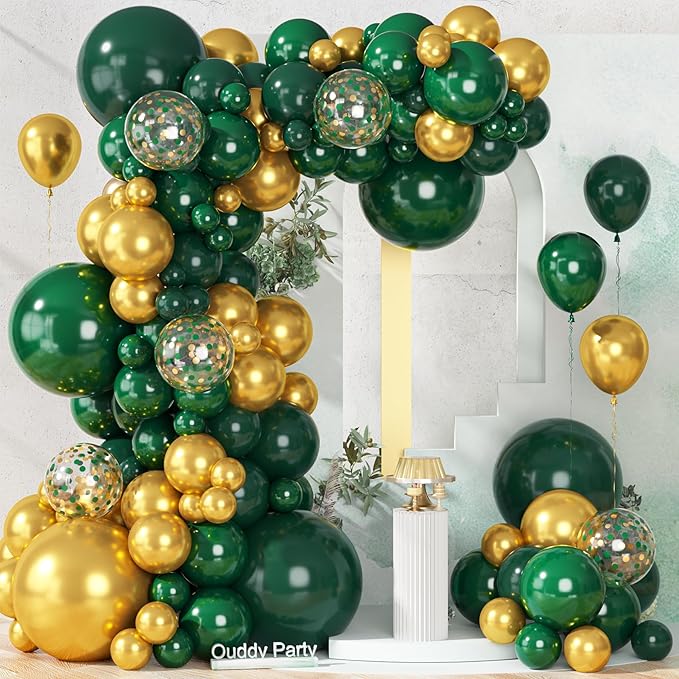 Ouddy Party 149Pcs Green and Gold Balloon Garland Kit Different Sizes 18 12 10 5Inch, 6Pcs 18” Metallic Green Gold Confetti for Graduation Balloons Class of 2026 Decorations Birthday Party Decor