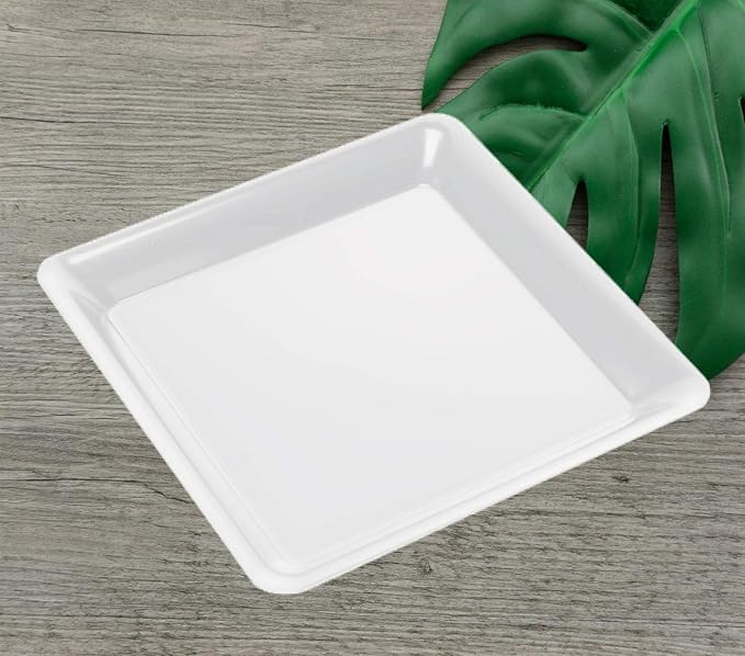 4 Heavy Duty 12" White Square Plastic Serving Platters - Decorative Wedding & Party Trays