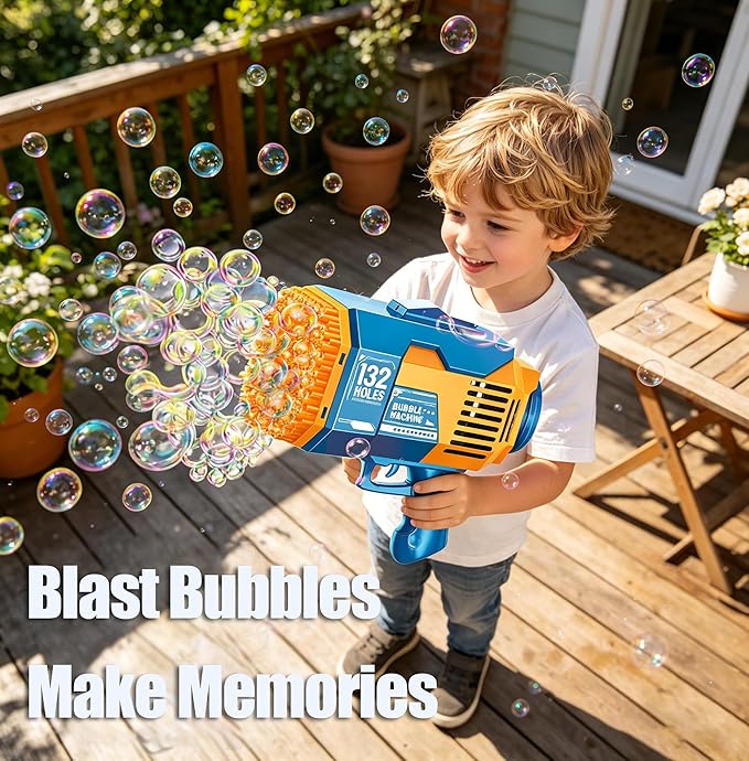 Upgraded 132 Holes Bubble Machine Gun,Bazooka Bubble Machine,Rocket Bubble Gun Bubble Machine,Summer Toys Bubble Blaster Maker for Kids, Wedding, Birthday Gift (Light Blue)