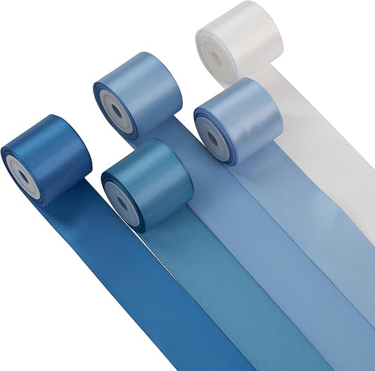 Dusty Blue Satin Ribbon Set, 1 1/2 Inch x 25 Yards, 5 Rolls French Blue Antique Blue Ribbon for Wedding, Flower Bouquet, Gift Wrapping, Hair Bows, Crafts and Party Decorations