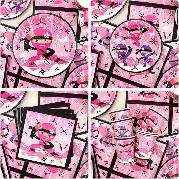 Ninja Girl Party Supplies - Party Tableware - Dinner Plates Dessert Plates Cups Napkins Tablecover Straws for Ninja Master Girls Princess Baby Shower, Serves 40 (40)