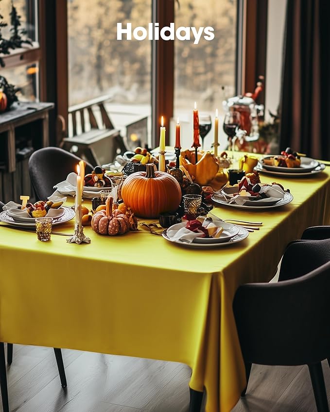 Pureegg Plastic Table Cloth Disposable 6 Pack, 54 x 108 Inch Table Cloths, Easter Party, Decorative Tablecloths, Rectangle, Lemon, Pastel Plastic Cover, Waterproof, Yellow