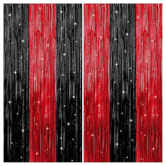 KatchOn Red and Black Fringe Curtain - 6.4x8 Ft Pack of 2 | Red and Black Streamers for Casino Theme Party Decorations | Foil Fringe for Anniversary, Bachelorette | Graduation Decorations 2026