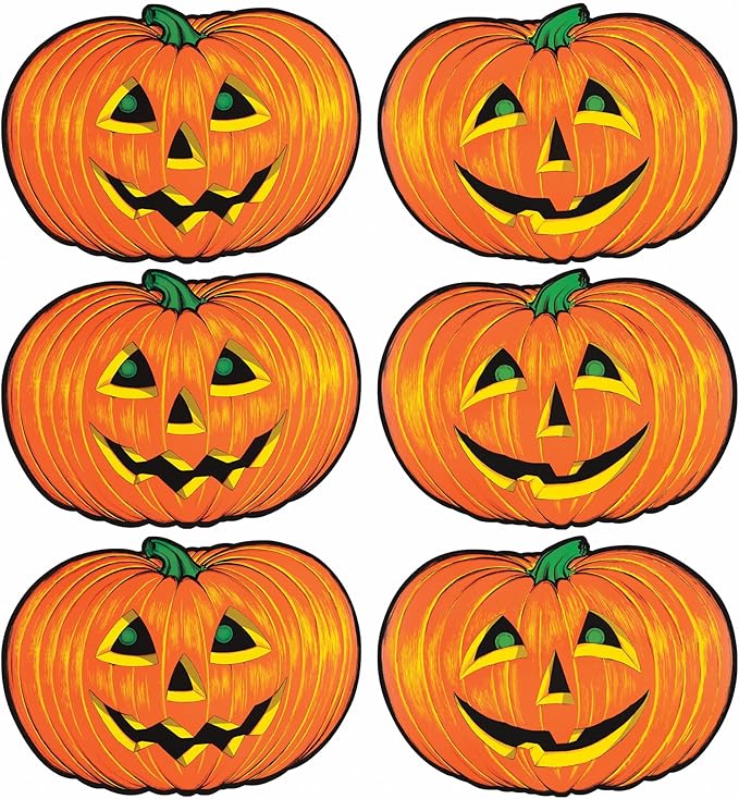 Beistle 6 Piece Paper Jack-O-Lantern Cut Outs, Halloween Party Decorations, Fall Décor, Made In USA Since 1900