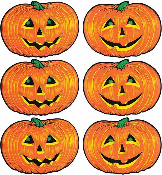 Beistle 6 Piece Paper Jack-O-Lantern Cut Outs, Halloween Party Decorations, Fall Décor, Made In USA Since 1900
