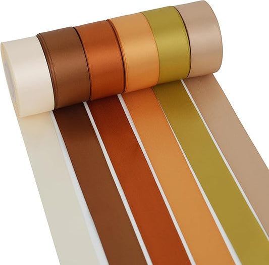 MAYREEL 1 Inch Gold Satin Ribbon Golden Brown for Christmas Tree Gift Wrapping Crafts Party Decorations 6 Rolls 10 Yards Each Color Total 60 Yards