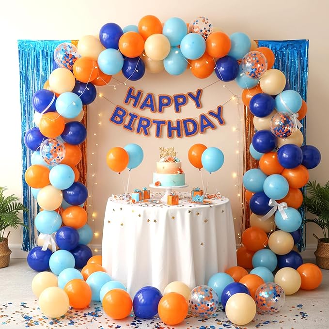 RUBFAC Blue and Orange Balloons Kit, Party Balloon for Blue Birthday Decoration Baby Shower Graduation Thanksgiving Decoration