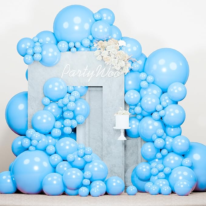 PartyWoo Light Blue Balloons 140pcs Different Sizes Pack of 18 12 10 5 Inch Baby Pastel Blue Balloon Arch Kit for Baby Shower Gender Reveal Graduation Mermaid Birthday Pool Party Decorations Blue-Y20