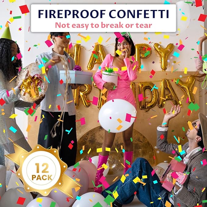 12Pack Confetti Cannon Multicolor Party Confetti Shooters Biodegradable Confetti Poppers 12Inch Party Poppers Cannon Launches 15-20ft for Graduation Birthday Wedding New Years Celebration Decorations