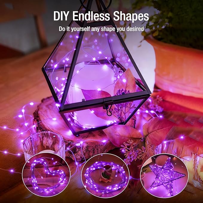 12 Pack Fairy Lights Battery Operated - 7ft 20 Led Twinkle Lights 3 Modes, Bulk Mini String Lights Waterproof for Halloween Holiday Mason Jars DIY Party Decoration Christmas-Purple