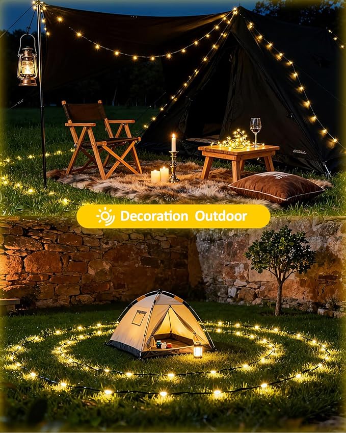 Outdoor String Lights, 328FT 1000 LED Fairy Lights, IP65 Waterproof Outside with Remote, 8 Lighting Modes Dimmable Timer Hanging LED Lamp for Camping Garden Patio Christmas Decor Yard Fence Tree