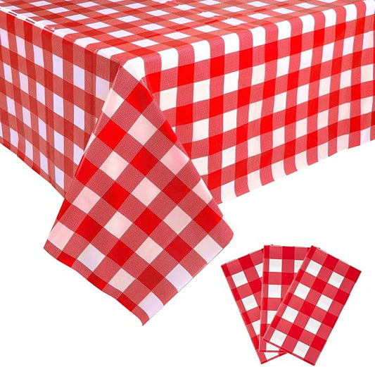 Kesfey Red and White Checkered Tablecloths 3 Packs Red Gingham Plastic Table Cloths 54 X 108 Inches Disposable Waterproof Party Picnic Table Covers Rectangle Checkered Tablecover for Birthday Decor