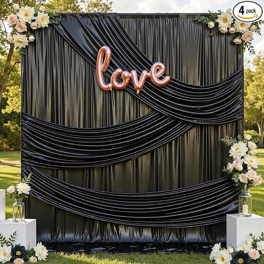 20x12FT Black Sequin Backdrop Curtain -4 Panels 5x12FT Wrinkle Free Shimmer Back Drop Cloth, Glitter Backdrop Drapes for Photography, Birthday, Wedding, Graduation Background