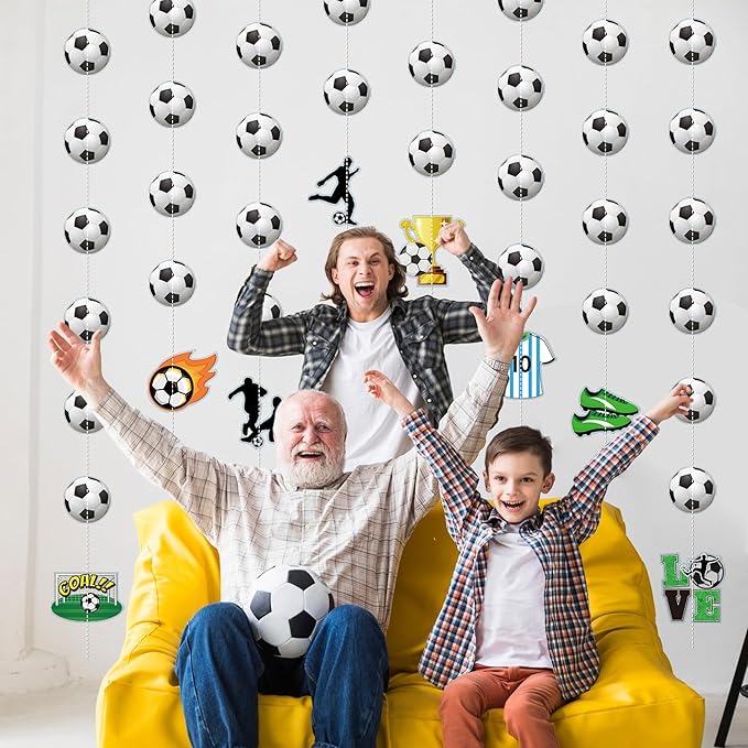 Soccer Party Decorations 8 Pcs Soccer Garland Banner Pre-Strung Football Hanging Garland Decor for Home Classroom Sports Themed Birthday Party Game Fans
