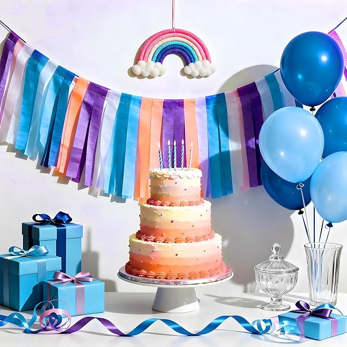 Blue and Orange Crepe Paper Streamers 8 Rolls 32ft, Blue Orange Dog Paw Party Supplies Birthday Baby Shower Decorations