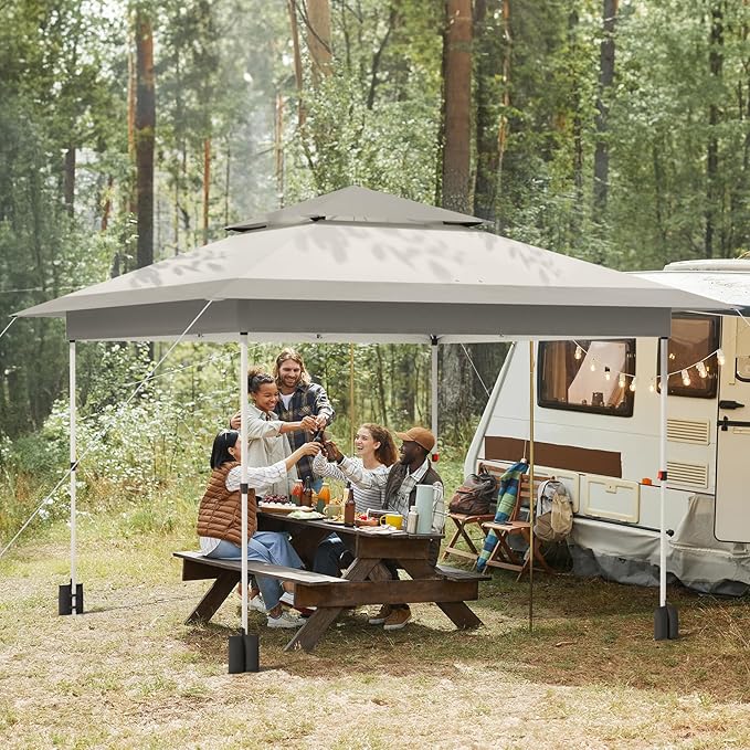 Arlopu Pop Up Canopy Tent with 1-Person Set up, Camping Instant Durable Shelter, Outdoor Gazebo Beach Shade with Wheeled Bag, 4 Sand Bags for Weight (Grey, 12FTX12FT)