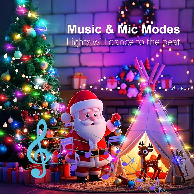 Aogist Color Changing 16ft 50LED Smart Fairy Lights with Music Sync APP Remote Control,USB/Battery Operated Waterproof Timer String Lights for Outdoor Christmas Wedding Bedroom Party Decor