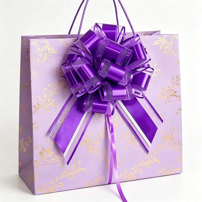 6 Pieces Large Pull Bows, Party Birthday Gift Wedding Ribbon Bows for Wrapping Boxes or Baskets Decorations Ribbon Bow, Valentine's Day Gift Decorations Bow (Royal Purple)