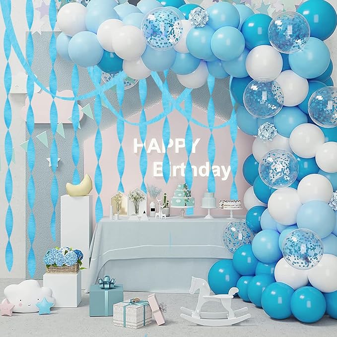 8 Rolls Blue Crepe Paper Rolls Party Paper Streamers Easter Party DIY Photo Booth Backdrop for Winter Birthday Baby Shower Wedding Party Decorations（Total 656ft, 1.8Inch x 82Ft/Roll）