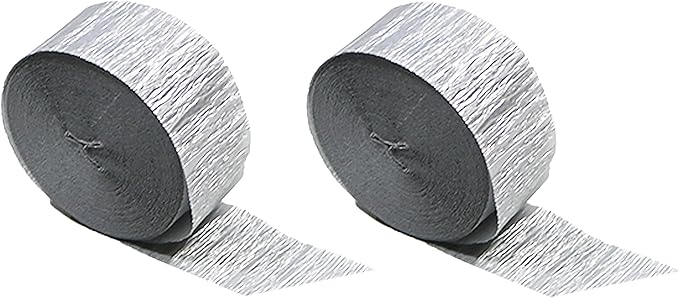 Metallic Silver Crepe Paper Streamers 2 Rolls Made in USA