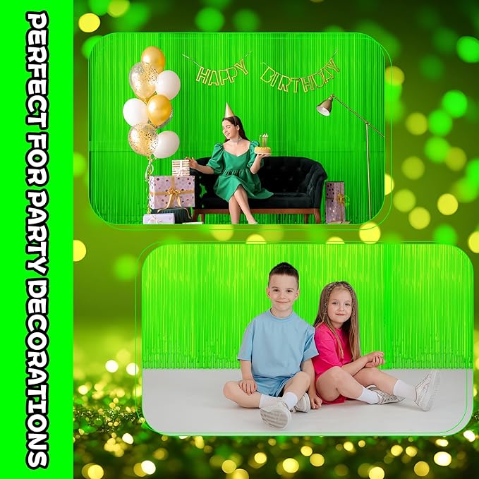 6 Pack Glow in The Dark Curtains Party Supplies 6.6 x 3.3 Ft Glow Tinsel Foil Fringe Curtains Photo Booth Prop Backdrop Streamer for Birthday Holiday Neon Party Decorations