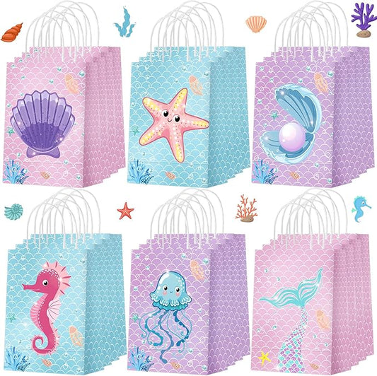 Outus 24 Pcs Mermaid Birthday Party Favor Bags Mermaid Gift Goodie Treat Candy Bags Under the Sea Gift Wrap for Kids Princess Baby Shower Party Supplies