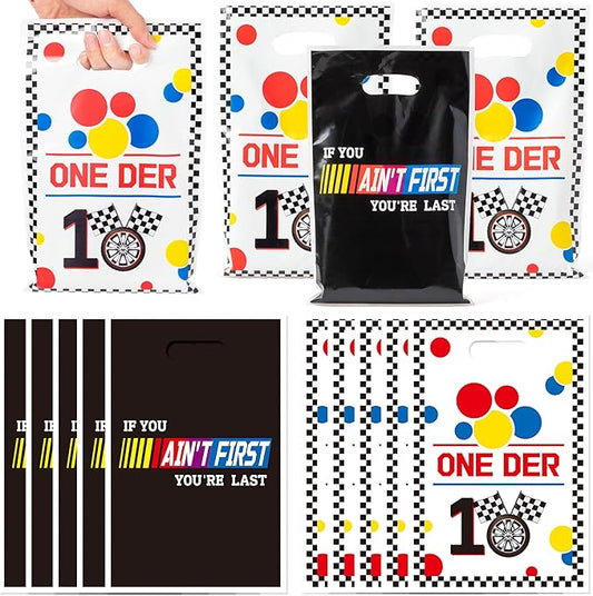 Andi Cppss Racing Car Party Favor Bags - 50PCS If You Ain't First You're Last Goodie Bags Racing in Speed Party Decorations Black White Checkered Design Gift Bag for Kids Boy’s 1st Birthday Parties