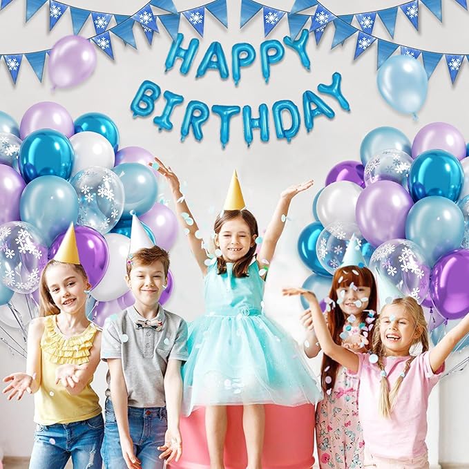 BAUANOOY Frozen balloons, 60pcs 12 Inch Purple and Blue Balloons with Snowflake Confetti Balloons for Winter Theme Party Supplies Baby Shower Wedding Frozen Birthday Party Decorations