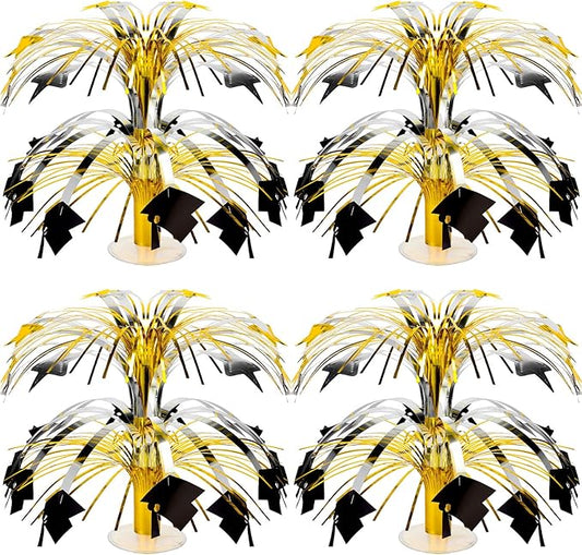 Tigeen Graduation Centerpieces 2026 Black Gold Graduation Party Table Decorations 8.7'' Grad Celebration Party Centerpieces for High School College Party Supplies(4 Pcs)