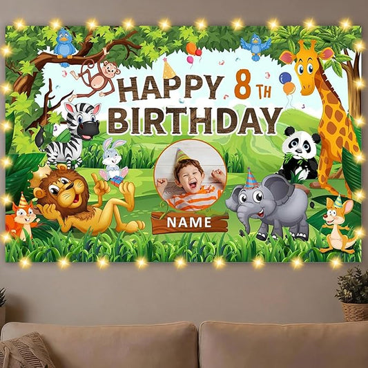 Custom Jungle Monkey Theme Birthday Decorations,Personalization Jungle Monkey Animal Birthday Decorations Banner