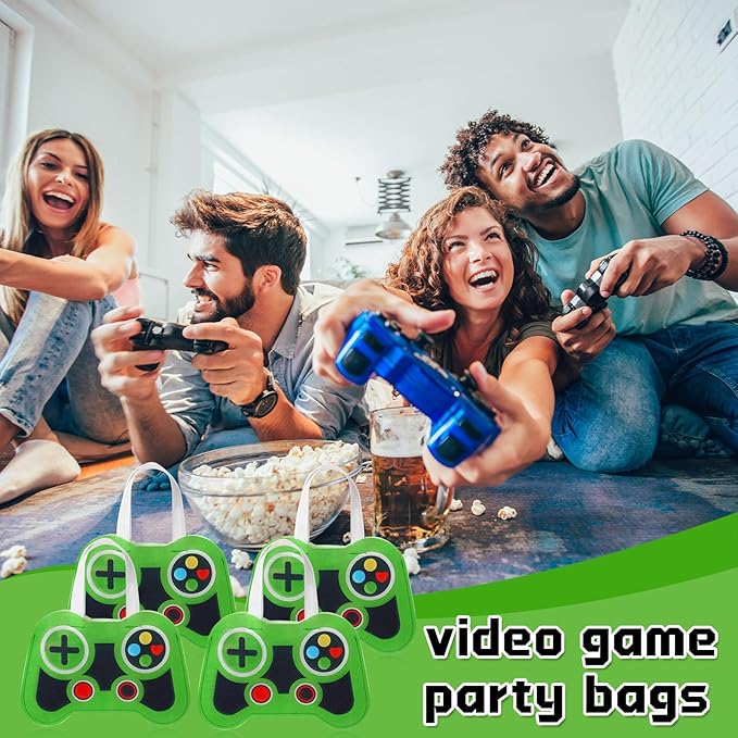 Silkfly 12 Pcs Video Game Party Favor Bags Non Woven Reusable Gaming Goodie Treat Gift Bags with Handles Gaming Party Supplies Class of 2026 Graduation Favors (Green)