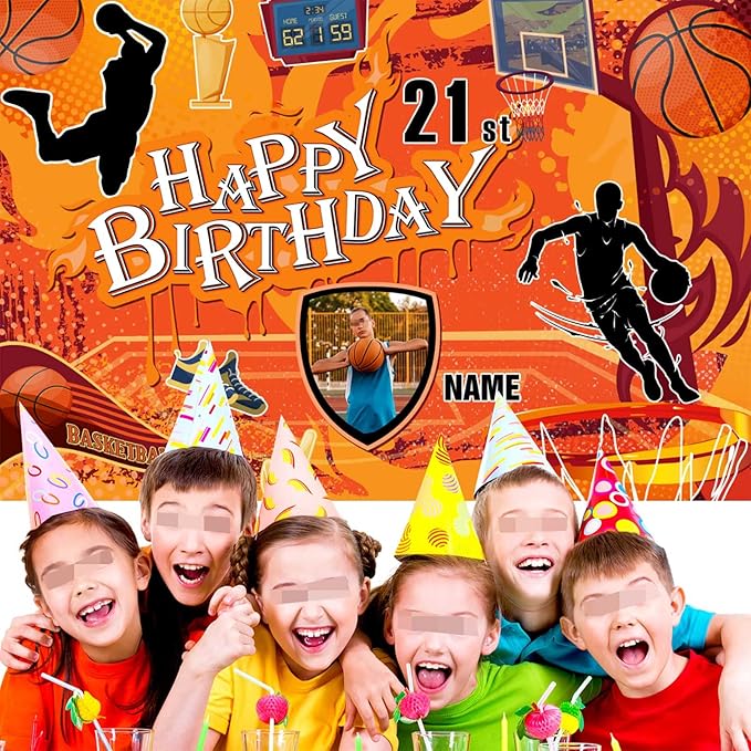 Custom Basketball Theme 21st Birthday Decorations Banner - Personalized Fabric Banner for 21st Birthday Party Supplies