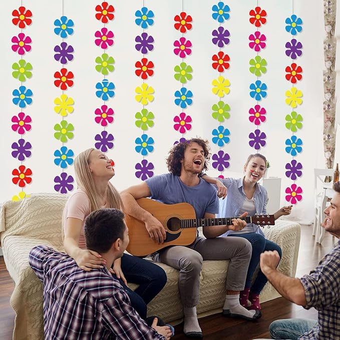 12 Packs Flower Paper Garland kit Decorations Spring Hippie Flower Paper Cutouts 60's Hippie Party Banners Groovy Hanging Swirl Peace and Love for Birthday Party Baby Shower Home Favor Supplies