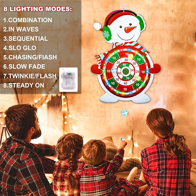 Christmas Games for Families, Light Up Dart Board for Kids Adults with 12 Sticky Balls Christmas Party Games Outdoor Indoor Yard Holiday Carnival Games Toys Christmas Party Favors Gifts for Boys Girls