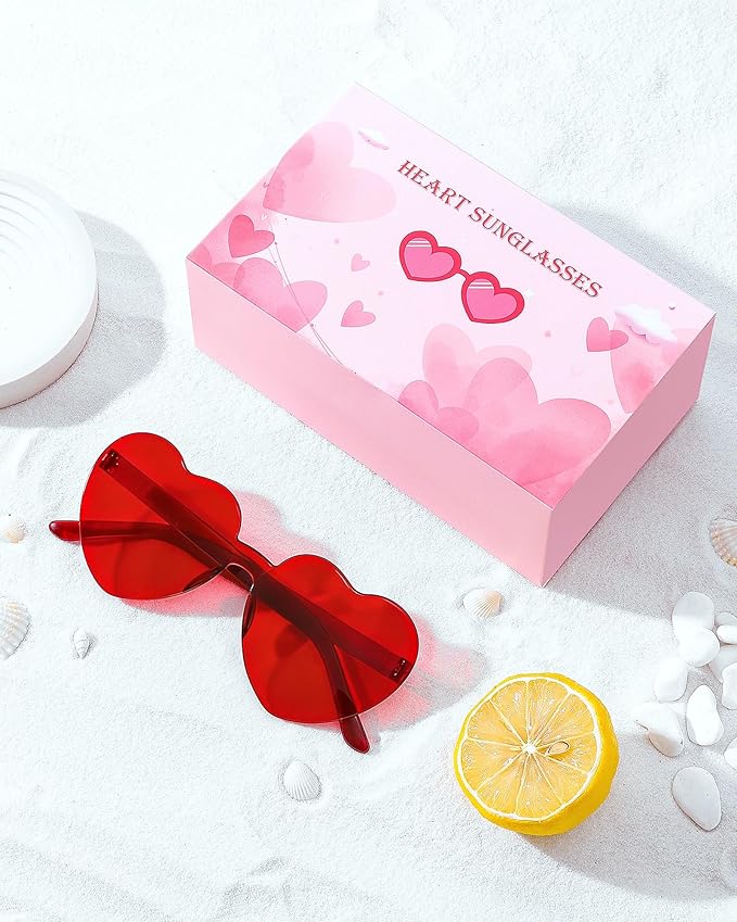 12 Pairs Heart Shaped Sunglasses Candy Color Rimless Fun Heart Glasses for Women Party Favors