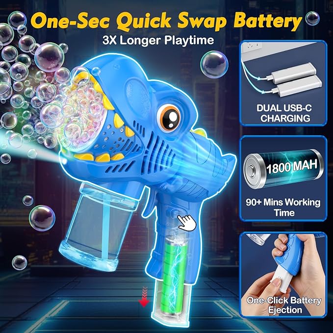Bubble Machine Gun Kids Toys 2 Pack Rechargeable Bubble Guns with 4 Solutions Bubbles for Kids Toddlers Maker Blower Easter Basket Stuffers Dinosaur Outdoor Toys Valentines Boys Girls