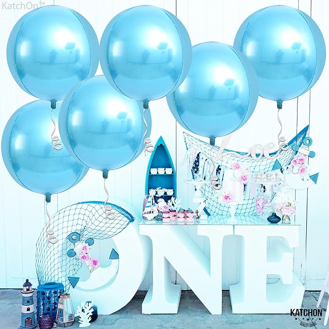 KatchOn, Light Blue Foil Balloons - 22 Inch, Pack of 6 | Light Blue Mettallic Balloons for Under The Sea Party Decorations, Beach Party Decorations | Shark Birthday Decorations, Water Decorations